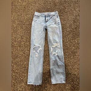 American Eagle Outfitters Light Blue Distressed Straight Leg Jeans